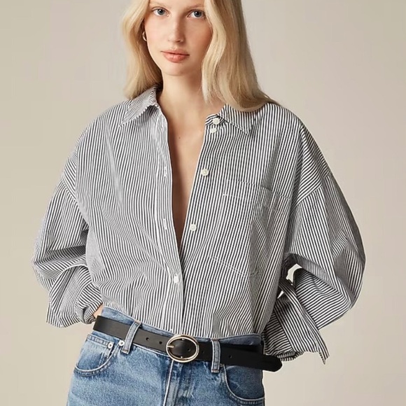 NEW J.Crew Etienne Oversized Womens Size XS Oxford Shirt Lightweight Striped - Picture 1 of 9
